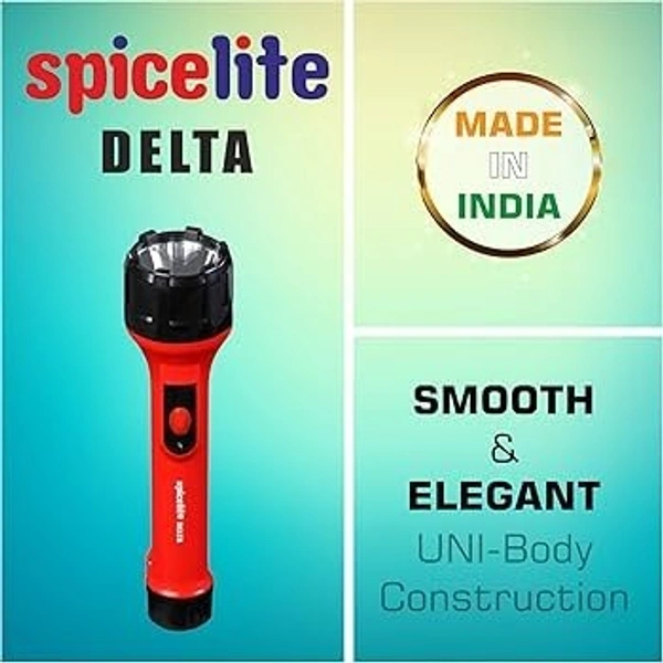 Spicelite  SPICELITE Delta 3W LED Rechargeable Torch| Reliable, and Built to Last with ABS Housing| USB Type-C Fast Charging| Bright Flashlight| Sharp Focus| Long Range Torch - Red