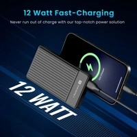 Portronics LUXCELL B12 10,000mAh Ultra Slim Power Bank with USB-A Output Port & Type C Input Port |12W Output |4-Layer Circuit Protection |BIS Certified |Type C Cable (Black)