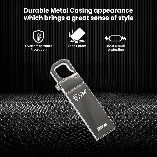 EVM EnStore 128 GB Metal USB 2.0 Flash Drive - High Read Speeds up to 15MB/s & Write Speeds up to 8MB/s - Durable Metal Casing - Ideal for Data Transfer & Storage - (EVMPD/128GB) - 128 GB