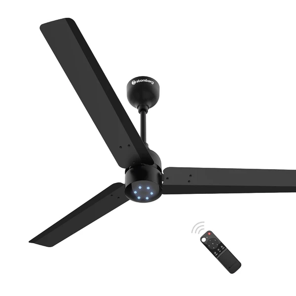 atomberg Renesa 1200mm BLDC Ceiling Fan with Remote Control | BEE 5 star Rated Energy Efficient Ceiling Fan | High Air Delivery with LED Indicators | 2+1 Year Warranty (Midnight Black) - Midnight Black