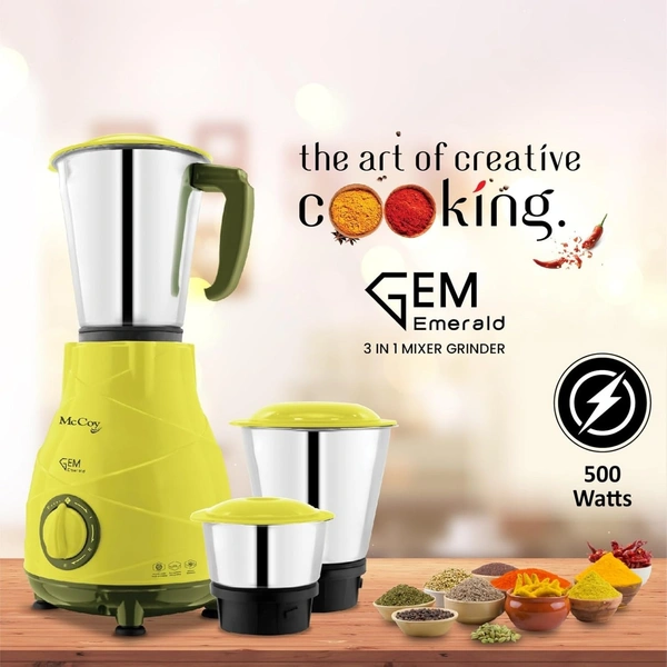 McCoy GEM Emerald Mixer Grinder 500W, 3 Jars (Blue)