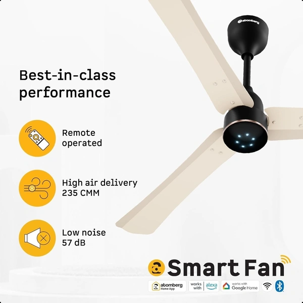 ATOMBERG Atomberg Renesa Halo Smart Celling Fan 1200mm BLDC Ceiling Fan With IoT & Remote | 5 star | High Air Delivery | Low Noise Operation | LED Speed Indicator | Sleek Design | 2+1  Year Warranty | (SeaSand Ivory & Black) - SeaSand Ivory & Black