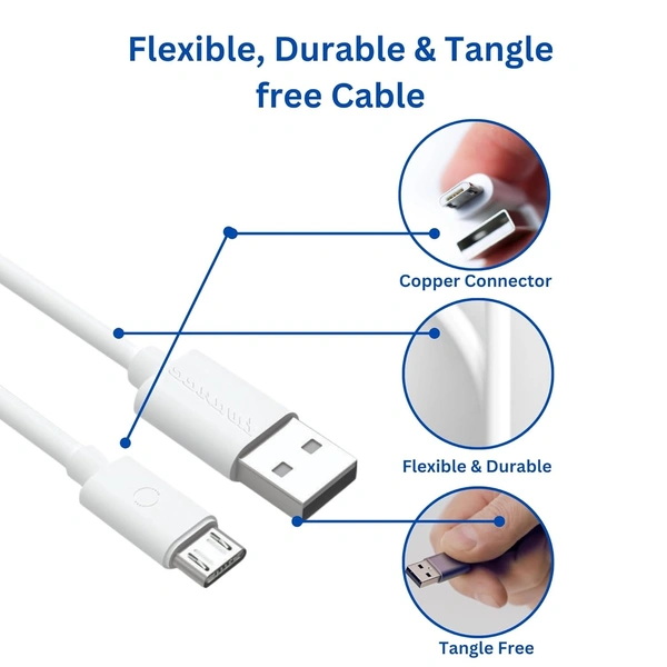 MORBI Morbi Super Fast Superior & Durable Safe And Fast Charging Type-Micro Cable 1m Thunder-2 (18W) (White) - White, Micro-Cable