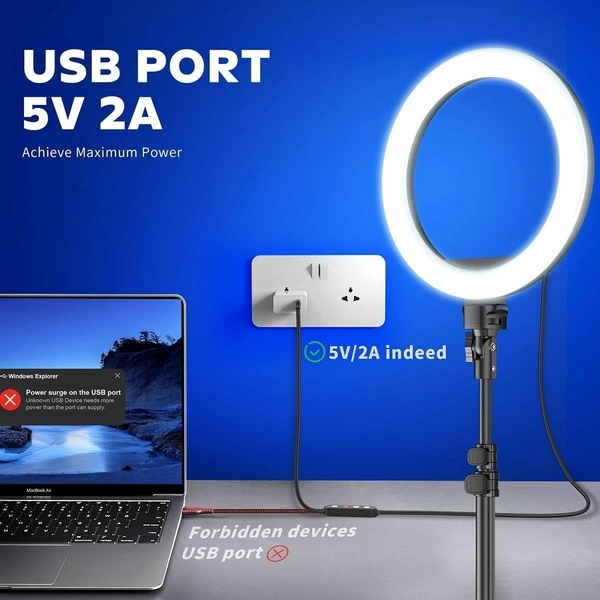VEV Ring Fill Light 10 Watt LED Ring Light with 26 Cm With Phone Holder 10 Level Dimmable With 3 Modes of Light
