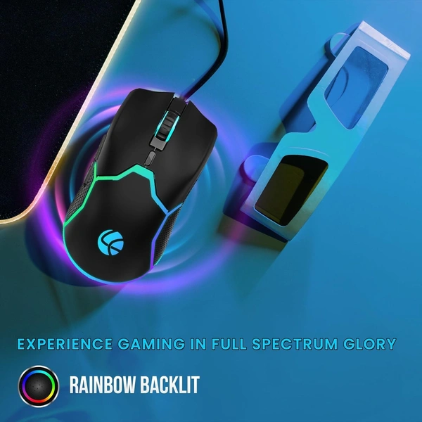 Lapcare LAPCARE Champ Razor LGM-204 |3600 DPI Optical Sensor Gaming Mouse with Rainbow Light | Marco 6G Keys | 5m Clicks | ABS Material | Optical Sensor| Rubber Oil + Laser Carving (Black)