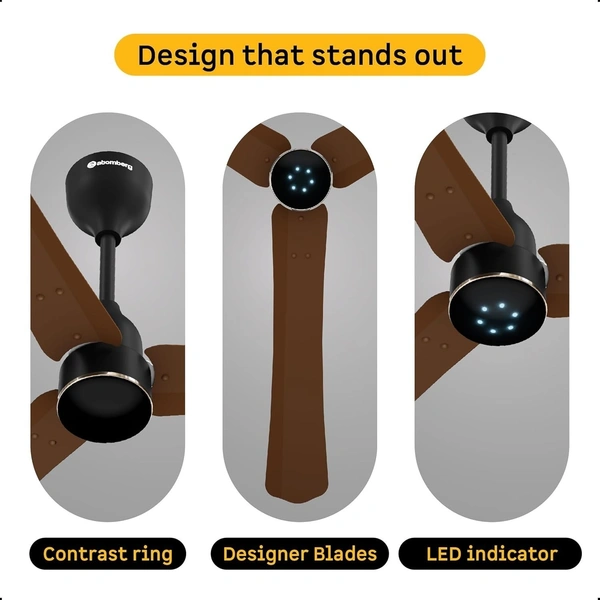 Atomberg Renesa Celling Fan Enabled 1200mm BLDC Ceiling Fan with Remote | 5 star | High Air Delivery | Low noise | LED Speed Indicator | Sleek Design | | 3 Year Warranty| (Matte Brown & Black) - Matte Brown & Black