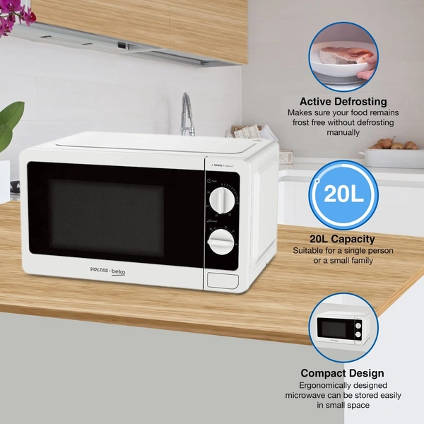 Voltas beko Voltas Beko, A Tata Product MS20MPW10 20L, 700W Smart Solo Microwave Oven (White)
