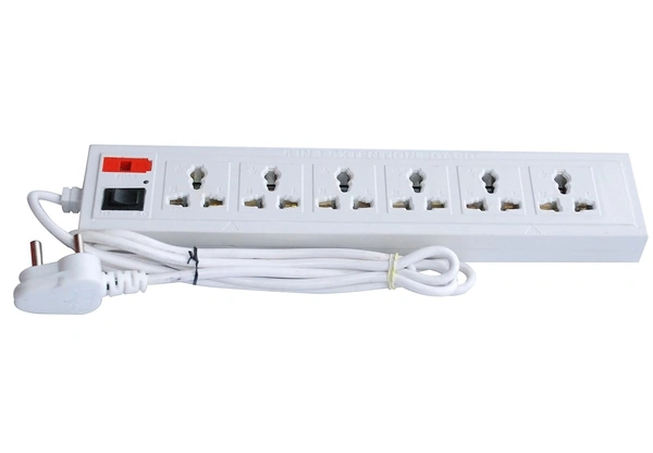 Shreyam SE-244 6 Way Extension | Switch With Indicator | 1.5 Length (White)