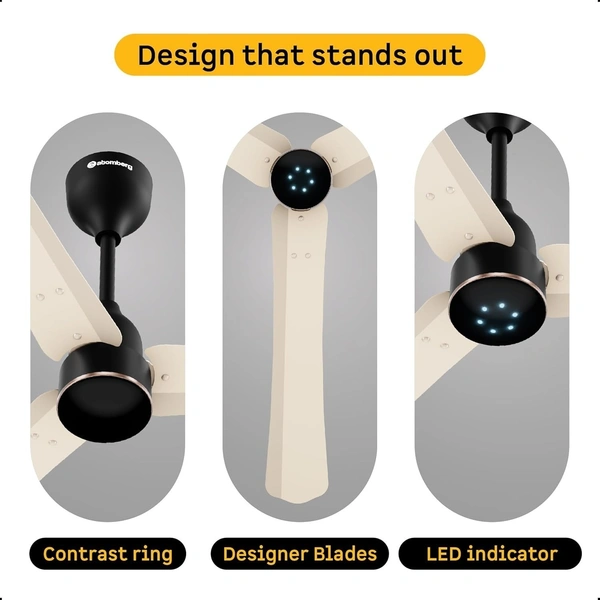 ATOMBERG Atomberg Renesa Halo Smart Celling Fan 1200mm BLDC Ceiling Fan With IoT & Remote | 5 star | High Air Delivery | Low Noise Operation | LED Speed Indicator | Sleek Design | 2+1  Year Warranty | (SeaSand Ivory & Black) - SeaSand Ivory & Black