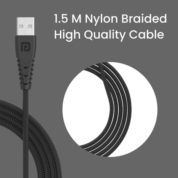 PORTRONICS Portronics Konnect A Trio 3-in-1 Multifunctional Cable 3.0A Total 1.5 m for Micro USB for iOS and Type C Mobile Phones (Black) - Black