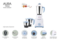 McCoy Aura 750-Watt Mixer Grinder with 3 Stainless Steel Jars (White & Blue)