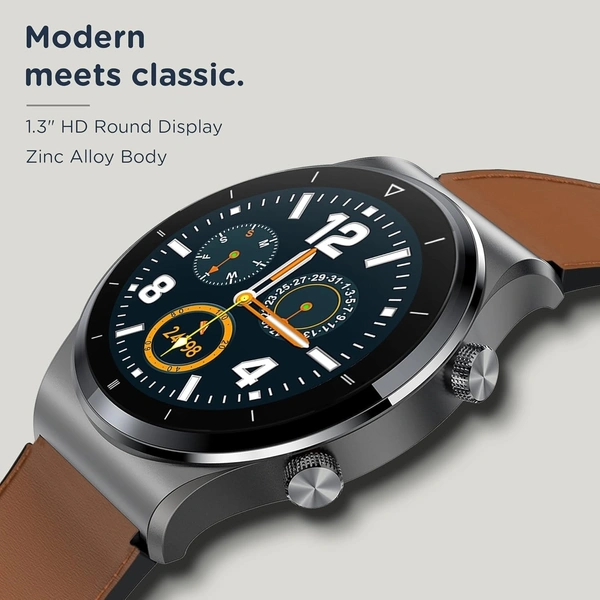 PEBBLE Pebble Revo Smartwatch, 1.3"(3.3cm) HD Touchscreen, Bluetooth Calling, Smart Watch with Rolling UI & Dual Button Technology, Spo2, Heart Rate & Temperature Monitoring (Brown) - Bourbon
