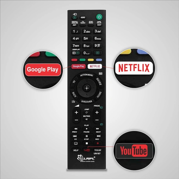 LRIPL Remote Control for Sony Smart LED LCD HD UHD TV with Google Play YouTube and Netflix Button (Black)