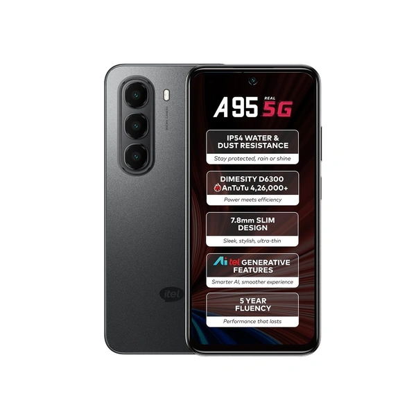 ITEL itel A95 5G+ AI Smartphone | 8GB RAM + 128GB ROM | D6300 5G Processor | 6.7" HD+ Punch-Hole Display, 120Hz Refresh Rate | Dynamic Notch | 50MP Camera | IP54 Dust & Water Resistant | (Shadow Black) - Shadow Black