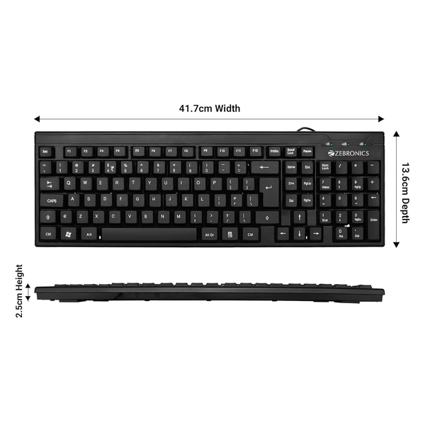 Zebronics ZEBRONICS ZEB - K35 USB Wired Keyboard with Rupee Key, Spill-Proof and Slim Design (Black)