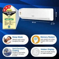 Voltas Vectra Elegant 1 Ton 3 Star, Inverter Split AC Copper, 4-in-1 Adjustable Mode, Anti-dust Filter (White)