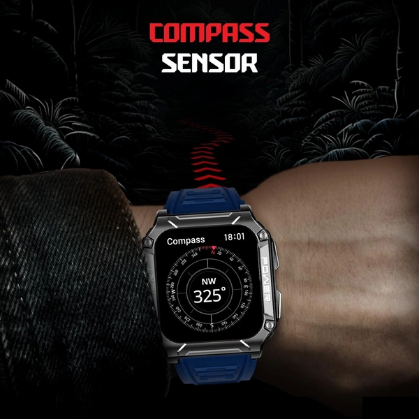 boAt WAVE ARMOUR 2 Smart Watch w/ 1.96" (4.9 cm) HD Display, BT Calling, Coins, Rugged Design,100+Watch Faces, Compass Feature, Big Box Speakers, HR&SPO2 and Stress Monitoring, IP68 (Dark Blue)