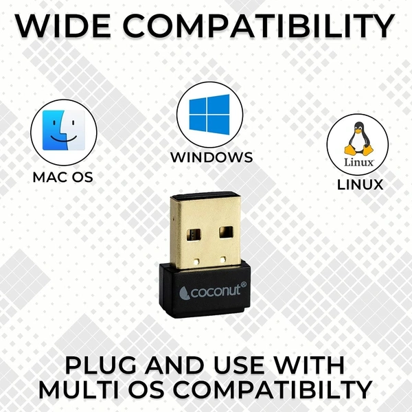 COCONUT Coconut USB WiFi Adapter for PC Laptop 150Mbps Gold Plated Wireless Network Receiver for Desktop - Nano Size 2.4Ghz WiFi Dongle Compatible with Windows Mac... - Black