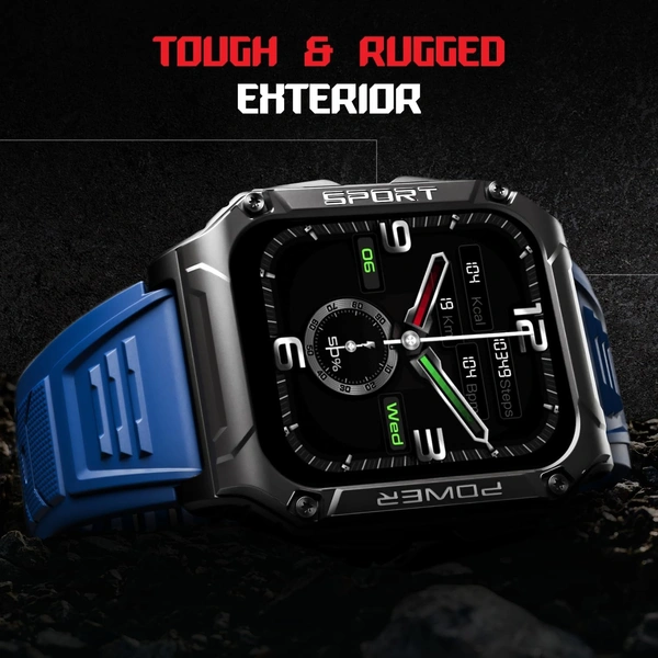 boAt WAVE ARMOUR 2 Smart Watch w/ 1.96" (4.9 cm) HD Display, BT Calling, Coins, Rugged Design,100+Watch Faces, Compass Feature, Big Box Speakers, HR&SPO2 and Stress Monitoring, IP68 (Dark Blue)