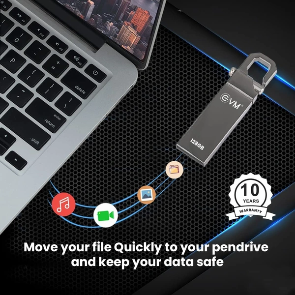 EVM EnStore 128 GB Metal USB 2.0 Flash Drive - High Read Speeds up to 15MB/s & Write Speeds up to 8MB/s - Durable Metal Casing - Ideal for Data Transfer & Storage - (EVMPD/128GB) - 128 GB