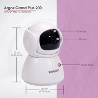 Zebion ARGOZ Grand Plus 200 Full HD Wi-Fi Camera 360 Degree Rotation, 145 Degree Tilting, 64GB Memory Card Slot, Plastic Body,5V Adaptor, With Mini USB Cable mounting Bracket (White)