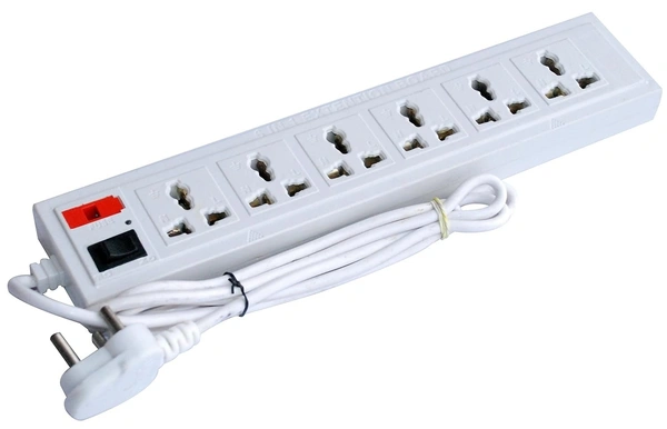 Shreyam SE-244 6 Way Extension | Switch With Indicator | 1.5 Length (White)