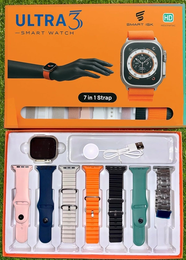 ULTRA 3 Ultra Smart Watch With 7 in 1 Straps 2.01 Infinite Display BT Calling Sports Mode Fitness 7 Belt for Men & Women Smartwatch (7 Multicolor Strap, Free Size)