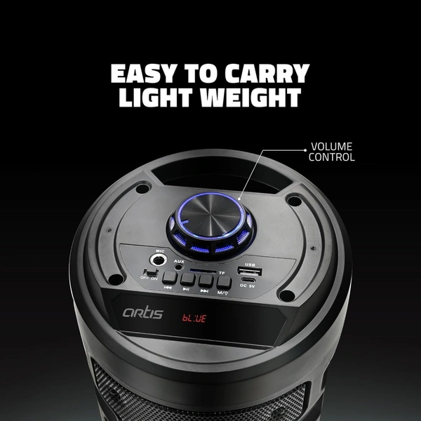 Artis MS301 Wireless Bluetooth Portable Party Speaker with RGB Glow Lights, Wired Mic, Remote Control, FM Radio & Aux in/USB/TF Card Reader Input | 20W RMS Output (Black)