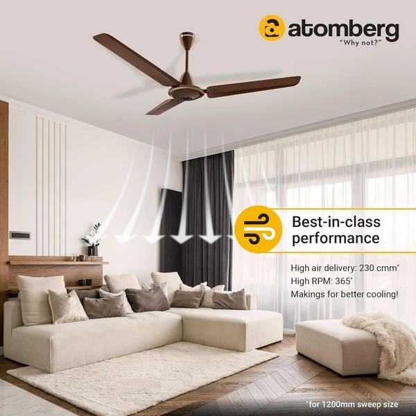 Atomberg atomberg Ikano 1200mm BLDC Ceiling Fan with Remote Control | BEE 5 star Rated Energy Efficient Ceiling Fan | High Air Delivery with LED Indicators | 2+1 Year Warranty (Gloss Brown) - Gloss Brown