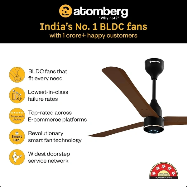 Atomberg Renesa Celling Fan Enabled 1200mm BLDC Ceiling Fan with Remote | 5 star | High Air Delivery | Low noise | LED Speed Indicator | Sleek Design | | 3 Year Warranty| (Matte Brown & Black) - Matte Brown & Black