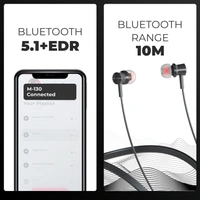 RD M-142 Bluetooth Wireless in Ear Neckband 10mm Drivers, Low Latency with Bluetooth v.5.1 EDR Chip for Gaming, 24 Hours Play Time, Type-C Fast Charging, 300 Hours Standby (Black)