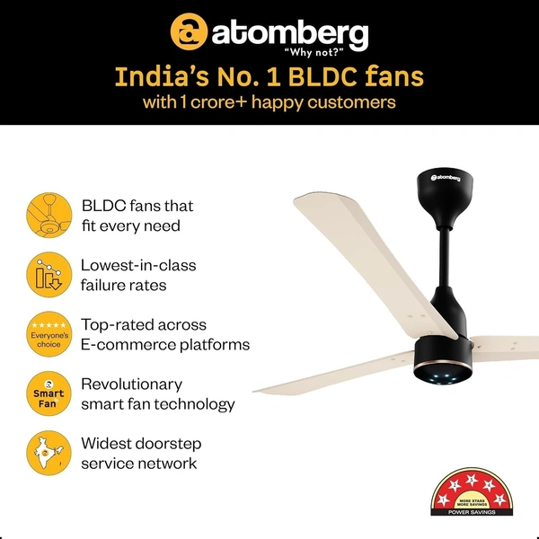 ATOMBERG Atomberg Renesa Halo Smart Celling Fan 1200mm BLDC Ceiling Fan With IoT & Remote | 5 star | High Air Delivery | Low Noise Operation | LED Speed Indicator | Sleek Design | 2+1  Year Warranty | (SeaSand Ivory & Black) - SeaSand Ivory & Black