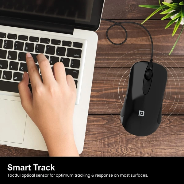 Portronics TOAD 26 Wired Optical Mouse with 1500 DPI, Optical Orientation, Click Wheel, 1.35M Cable Length (Black)