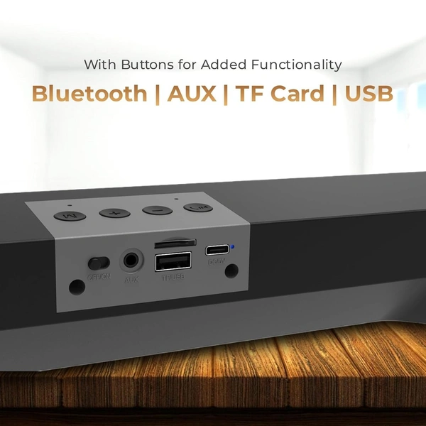 RD SP-12 Smart Portable Stereo Wireless Soundbar Bluetooth V5.0 Connectivity 20 Watts 2.0 Sound Treble Extra Bass Speaker Supports TF/SD Card/USB/AUX 8 Hours Playback Time IPX4 Waterproof (Black)