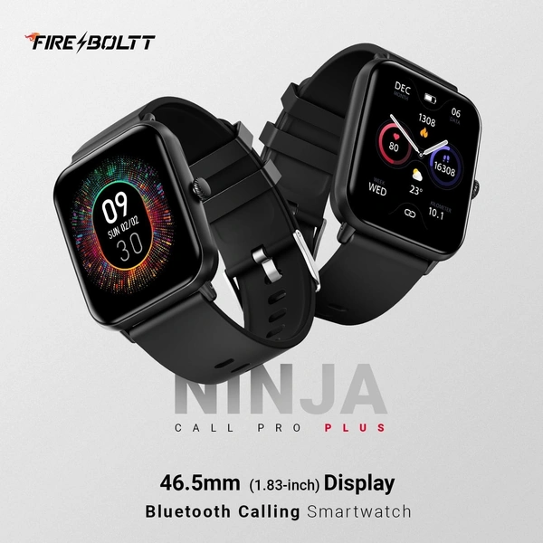 Fire-Boltt Ninja Call Pro Plus Smart Watch 1.83 inch with Bluetooth Calling, AI Voice Assistance, 120 Sports Modes IP67 Rating, 240 * 280 Pixel High Resolution (Black) - Black