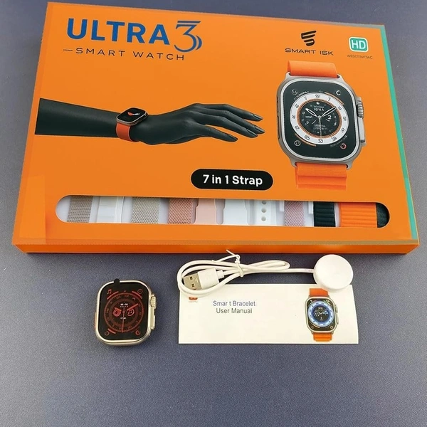 ULTRA 3 Ultra Smart Watch With 7 in 1 Straps 2.01 Infinite Display BT Calling Sports Mode Fitness 7 Belt for Men & Women Smartwatch (7 Multicolor Strap, Free Size)