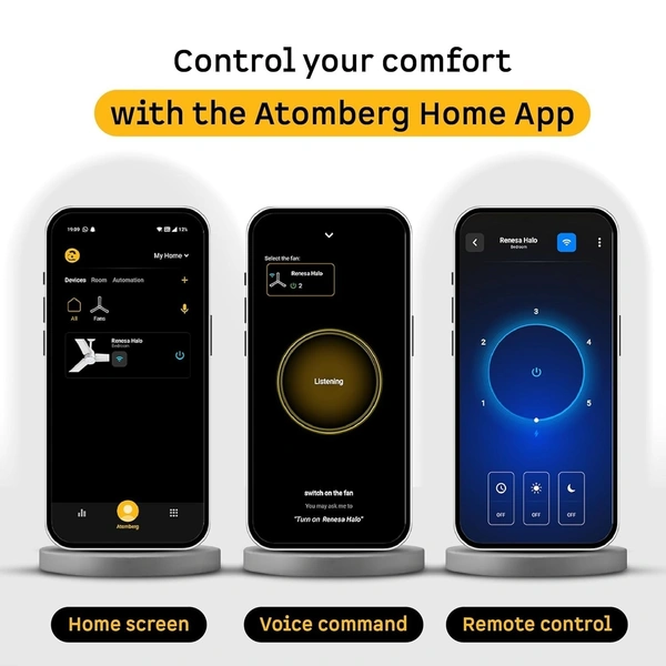 ATOMBERG Atomberg Renesa Halo Smart Celling Fan 1200mm BLDC Ceiling Fan With IoT & Remote | 5 star | High Air Delivery | Low Noise Operation | LED Speed Indicator | Sleek Design | 2+1  Year Warranty | (GL White & Black) - GL White & Black