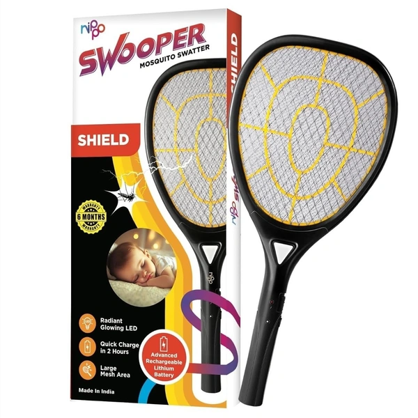 Nippo NIPPO swooper Shield Rechargeable Mosquito Bat, Fast Charging, 50% Longer Lasting Lithium-Ion Battery, Shock-Proof, Insect Killer (BLACK)