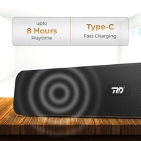 RD SP-12 Smart Portable Stereo Wireless Soundbar Bluetooth V5.0 Connectivity 20 Watts 2.0 Sound Treble Extra Bass Speaker Supports TF/SD Card/USB/AUX 8 Hours Playback Time IPX4 Waterproof (Black)