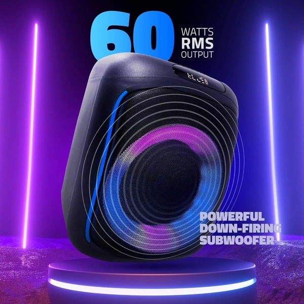 Artis  Artis SoundPro 100 60W TWS Portable 5.0 Bluetooth Party Speaker with 7 LED Colours/USB/TF Card/AUX Input/FM Radio/Wireless Mic & Wireless Remote (Black)