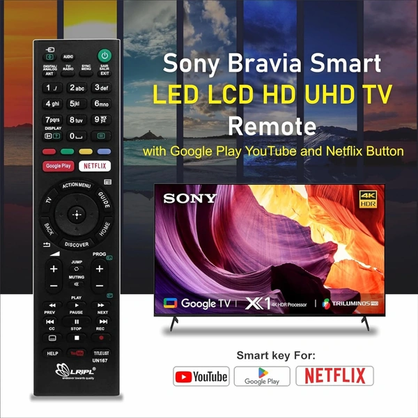LRIPL Remote Control for Sony Smart LED LCD HD UHD TV with Google Play YouTube and Netflix Button (Black)