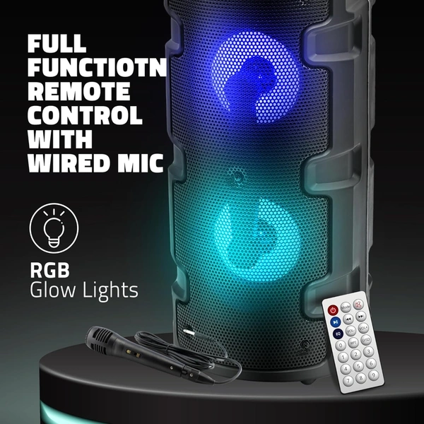 Artis MS301 Wireless Bluetooth Portable Party Speaker with RGB Glow Lights, Wired Mic, Remote Control, FM Radio & Aux in/USB/TF Card Reader Input | 20W RMS Output (Black)