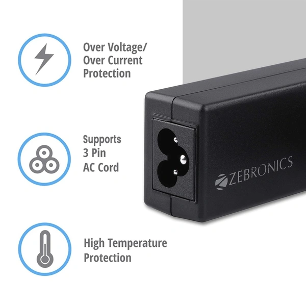 Zebronics ZEBRONICS ZEB-LA481718565H 65W Laptop Adapter with 4.8x1.7mm Connectors (Black)