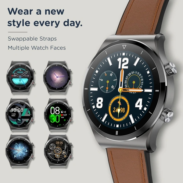 PEBBLE Pebble Revo Smartwatch, 1.3"(3.3cm) HD Touchscreen, Bluetooth Calling, Smart Watch with Rolling UI & Dual Button Technology, Spo2, Heart Rate & Temperature Monitoring (Brown) - Bourbon
