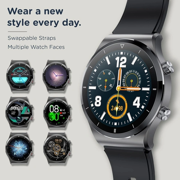 PEBBLE Pebble Revo Smartwatch, 1.3"(3.3cm) HD Touchscreen, Bluetooth Calling, Smart Watch with Rolling UI & Dual Button Technology, Spo2, Heart Rate & Temperature Monitoring (Black) - Black