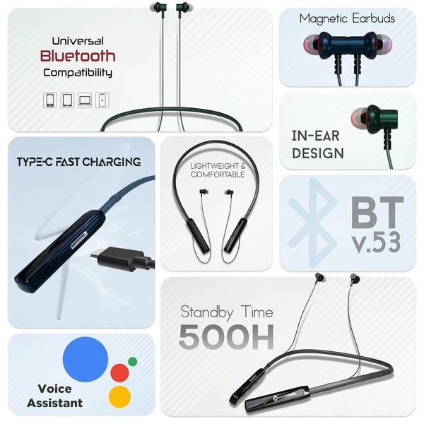 Target BT-170 in Ear Wireless Neckband Bluetooth Headphones with 60H Playtime, Type-C Quick Charging (10 Mins = 18H) Magnetic Touch, Rich Sound, Built-in Mic, Universal Bluetooth Compatibility