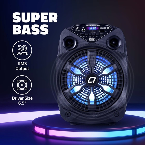 Artis BT101 20W Portable 5.0 Bluetooth Party Speaker with FM/USB/TF Card & Wired Mic (Black)