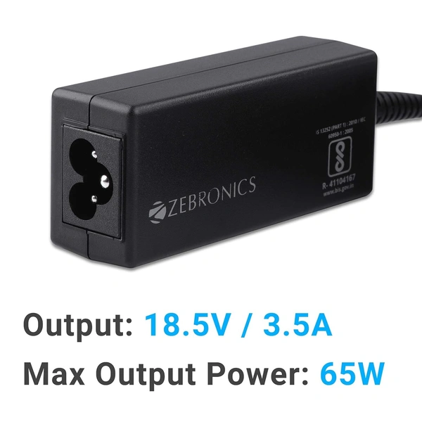 Zebronics ZEBRONICS ZEB-LA481718565H 65W Laptop Adapter with 4.8x1.7mm Connectors (Black)