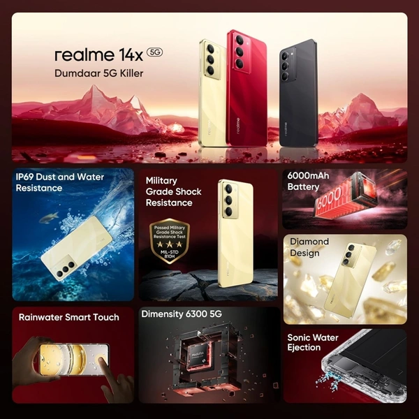 Realme Smart Phone 14x 5G (Golden Glow, 6GB RAM, 128GB Storage) - GOLDEN GLOW, 6 GB, 128 GB