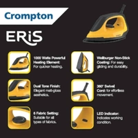 Crompton Eris 1000 Watts Dry Iron With 2 Year Warranty 6 Fabric Settings Power 1000 Watts For Fast Heat Up & Coated Soleplate (Yellow & Black)